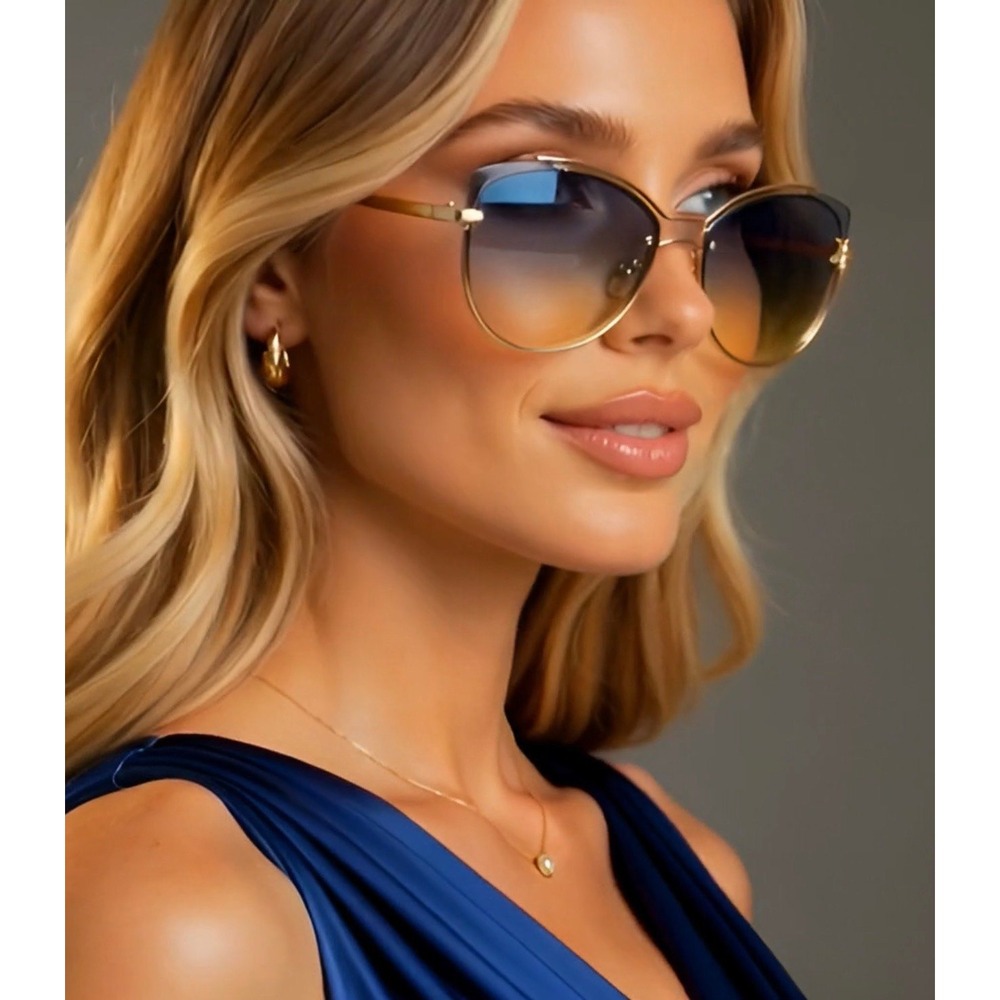 Oversized Sunglasses Women Blue Yellow Gradient Lens Fashion Beach Luxury Shades